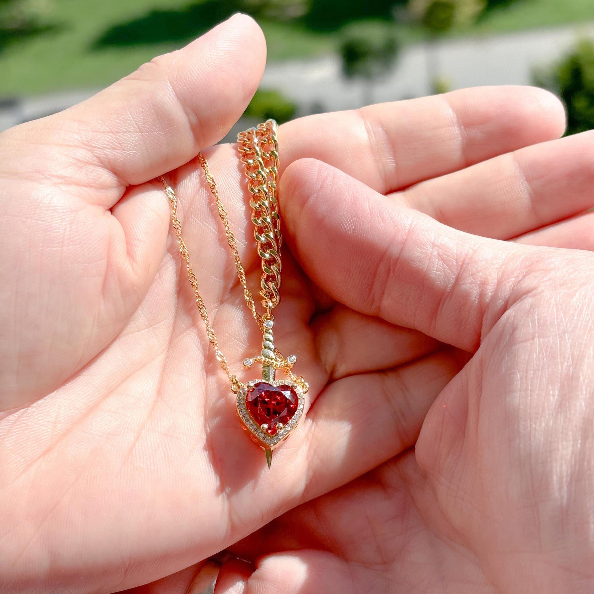 Heart and Sword Couple Necklace Set - Romance Necklace