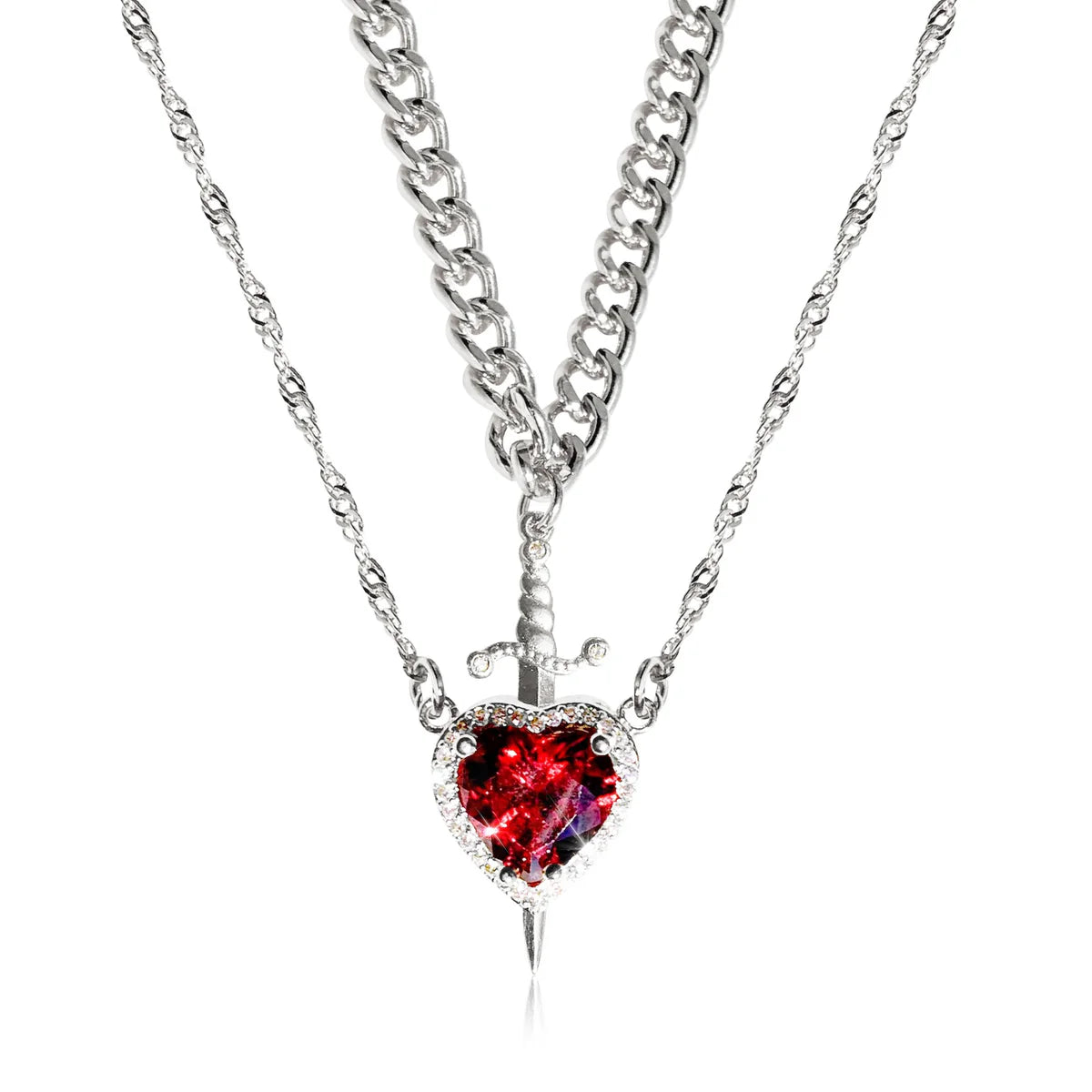 Heart and Sword Couple Necklace Set - Romance Necklace