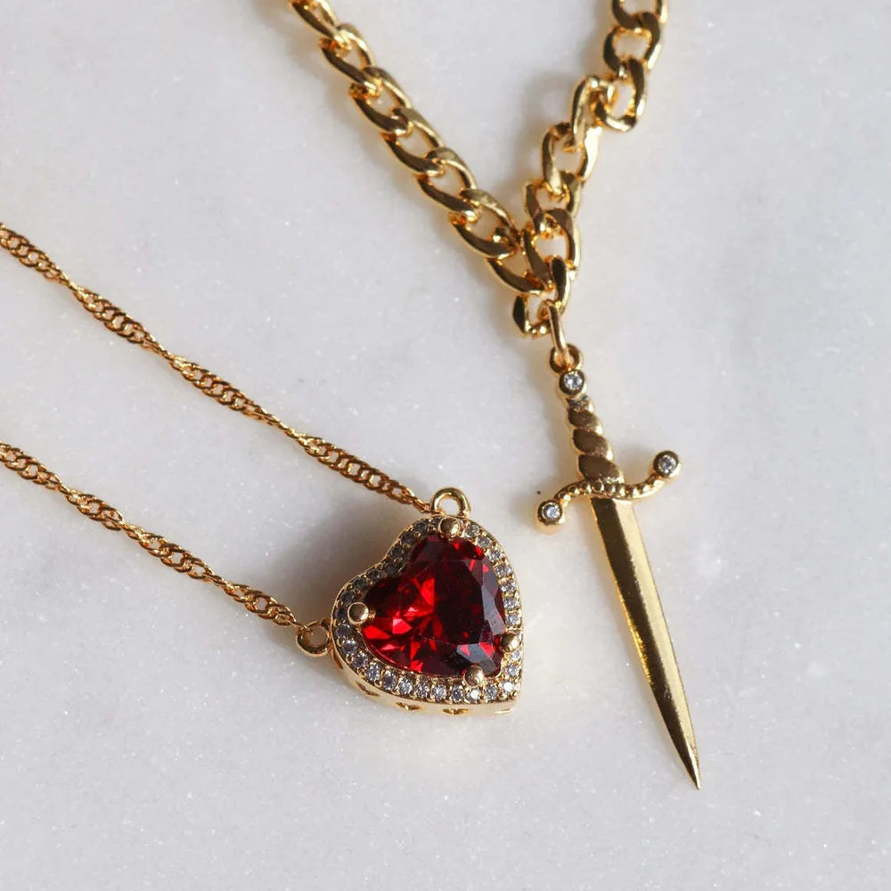 Heart and Sword Couple Necklace Set - Romance Necklace