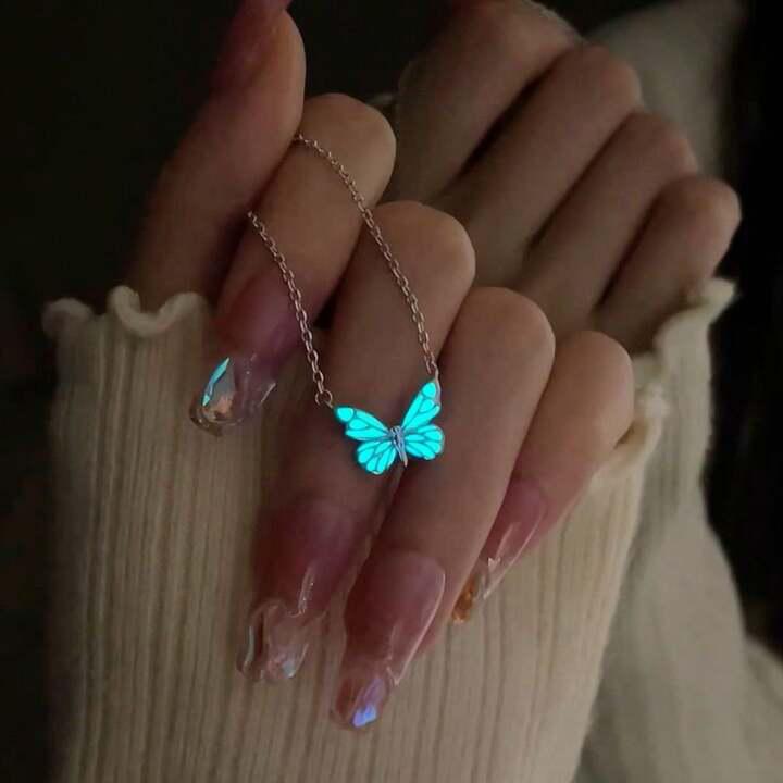 Luminous Butterfly Necklace Glowing Night Fluorescence Vintage Glow In The Dark Pendant