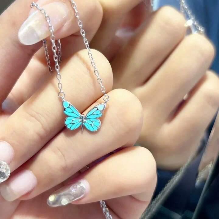 Luminous Butterfly Necklace Glowing Night Fluorescence Vintage Glow In The Dark Pendant